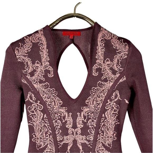 WOW WORLD OF WOMEN FLORAL METALLIC CHERRY CUTOUT LONG SLEEVE BODYCON DRESS - Picture 9 of 16